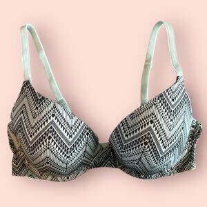 Y2K Victoria's Secret PINK Bra Women’s 36c Mint Green Black Chevron Push Up